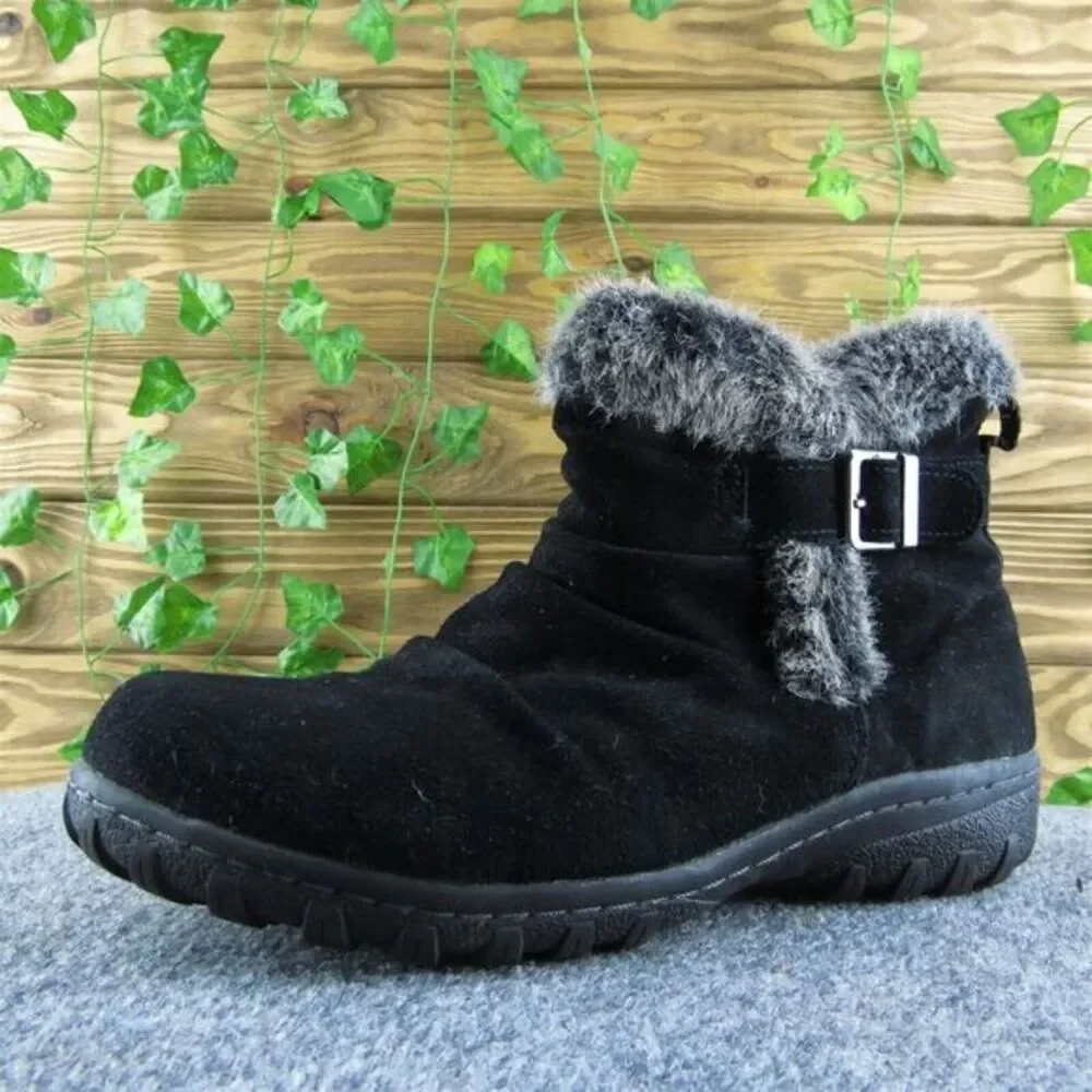 Khombu  Women Shearling Style Boots Black Leather‎ Zip Size 8 Medium